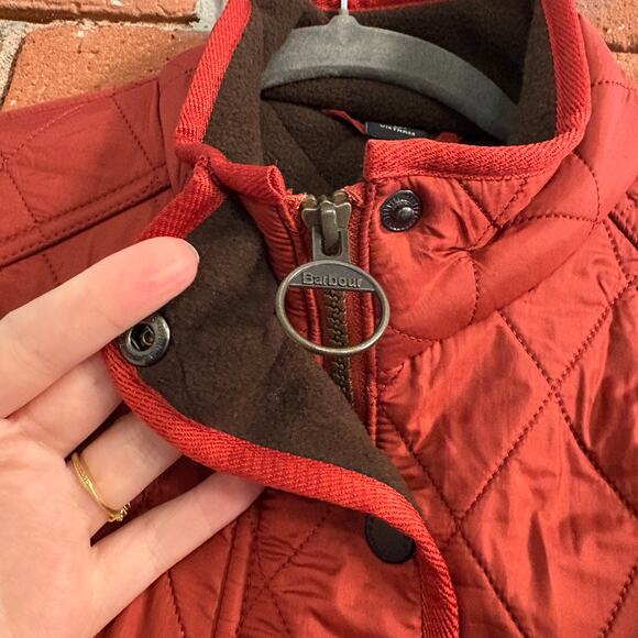 Barbour Cavalry Polarquilt Quilted Jacket Sz 14 Chore Coat Red Rust Orange - Picture 4 of 9